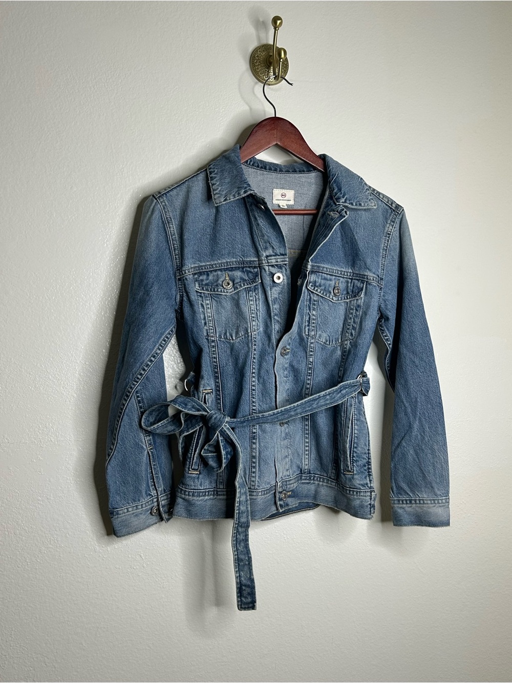 AG Denim 100% Cotton Tie Belt Button Down Jean Jacket Oversized